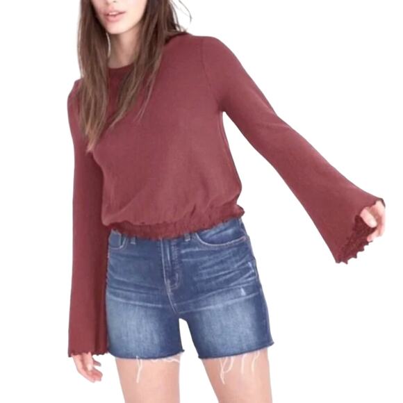 MADEWELL Knit Top Women XXS Smocked Oversize Coquette Boho Romantic Acubi Y2K - Picture 1 of 13